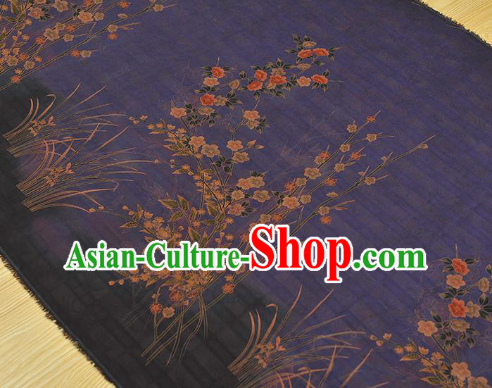 China Classical Jasmine Pattern Purple Silk Fabric Traditional Jacquard Satin Cheongsam Cloth
