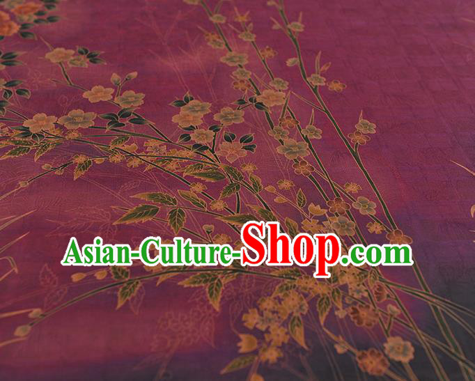 China Cheongsam Cloth Classical Jasmine Pattern Wine Red Silk Fabric Traditional Jacquard Satin