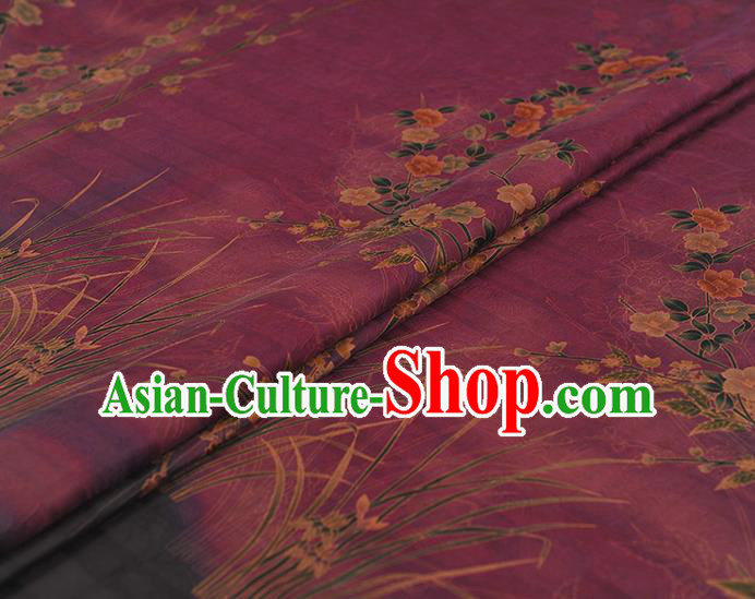 China Cheongsam Cloth Classical Jasmine Pattern Wine Red Silk Fabric Traditional Jacquard Satin