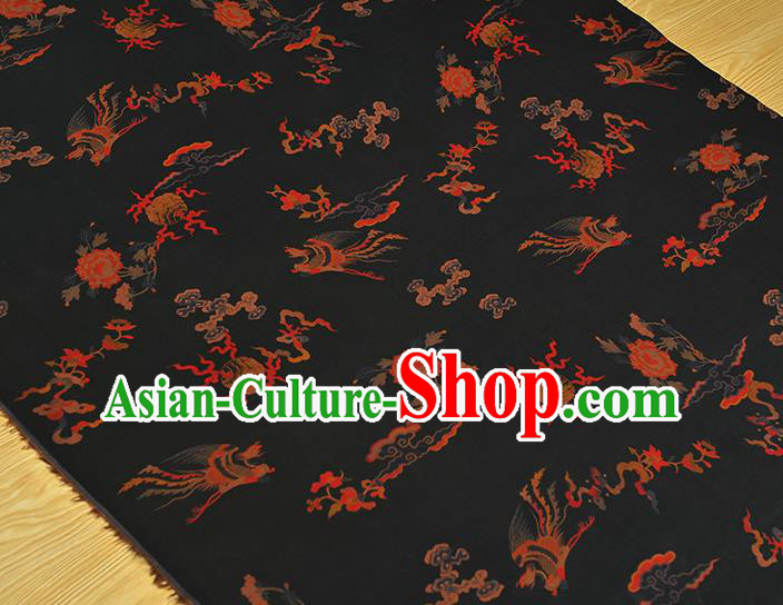 Chinese Classical Phoenix Peony Pattern Silk Drapery Traditional Gambiered Guangdong Gauze Cheongsam Black Silk Fabric