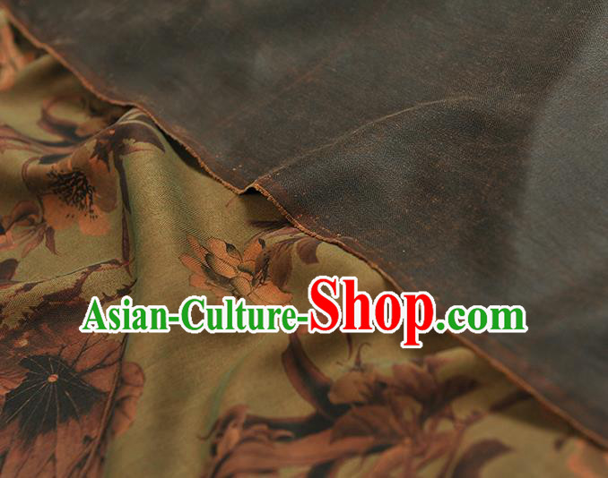 Chinese Classical Flowers Pattern Silk Drapery Traditional Cheongsam Olive Green Silk Fabric Gambiered Guangdong Gauze