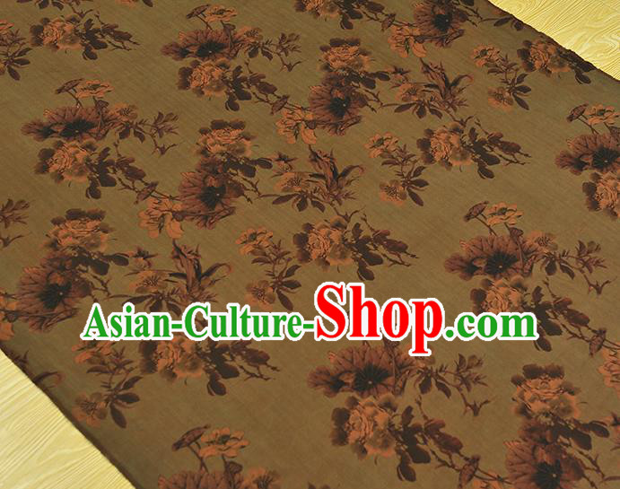Chinese Classical Flowers Pattern Silk Drapery Traditional Cheongsam Olive Green Silk Fabric Gambiered Guangdong Gauze