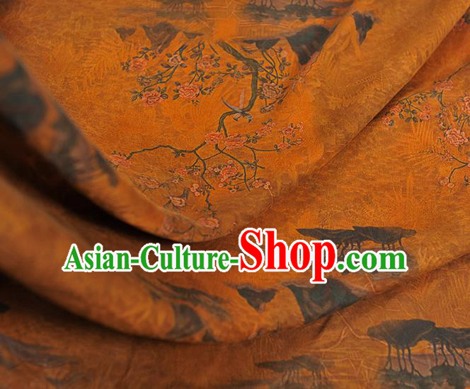 Chinese Classical Peach Blossom Pattern Silk Drapery Traditional Cheongsam Silk Fabric Ginger Gambiered Guangdong Gauze