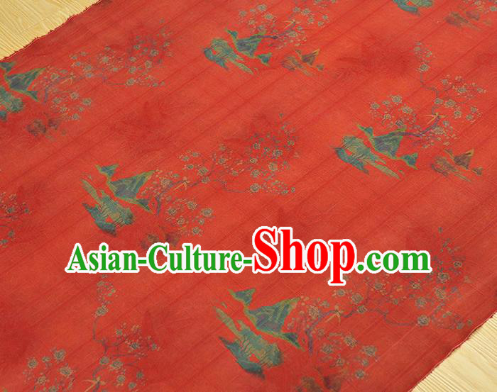 Chinese Red Gambiered Guangdong Gauze Classical Peach Blossom Pattern Silk Drapery Traditional Cheongsam Silk Fabric