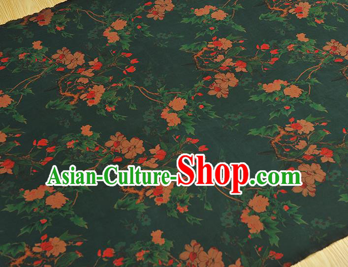 Chinese Green Gambiered Guangdong Gauze Traditional Cheongsam Silk Fabric Classical Begonia Pattern Silk Drapery