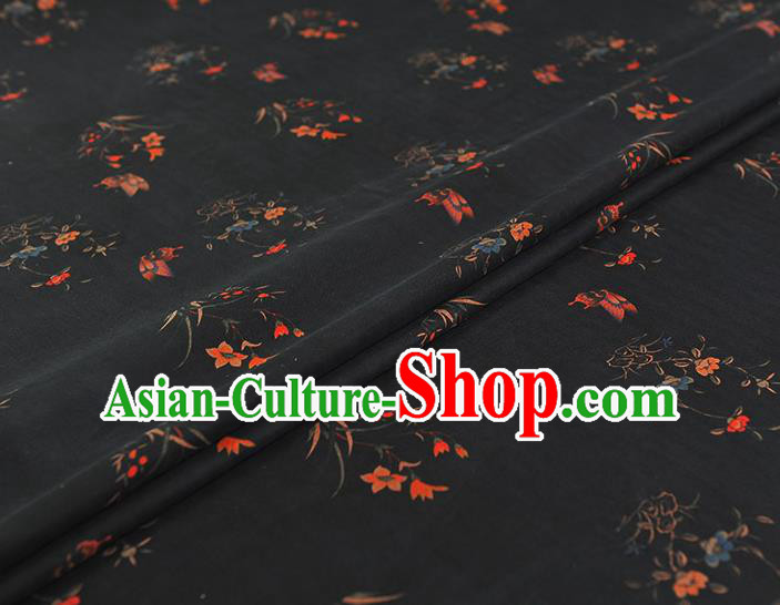 Chinese Black Gambiered Guangdong Gauze Traditional Cheongsam Silk Fabric Classical Orchids Pattern Silk Drapery