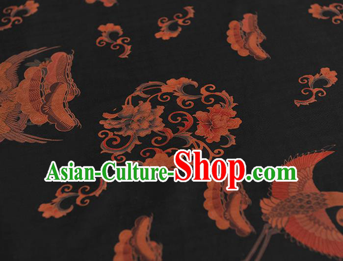 Chinese Black Gambiered Guangdong Gauze Traditional Cheongsam Silk Fabric Classical Phoenix Pattern Silk Drapery