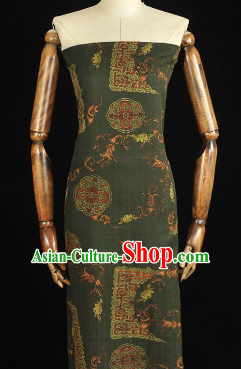Chinese Traditional Cheongsam Silk Fabric Classical Auspicious Pattern Silk Drapery Dark Green Gambiered Guangdong Gauze