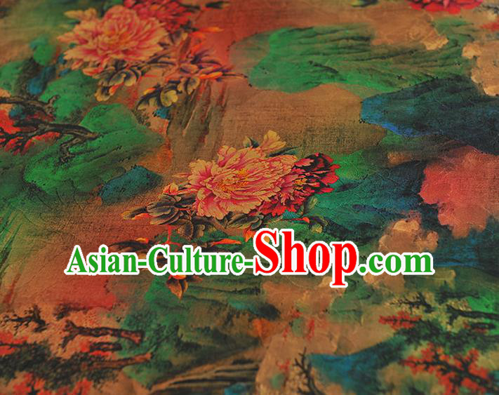 Chinese Cheongsam Green Satin Fabric Classical Peony Pattern Silk Jacquard Drapery Traditional Gambiered Guangdong Gauze
