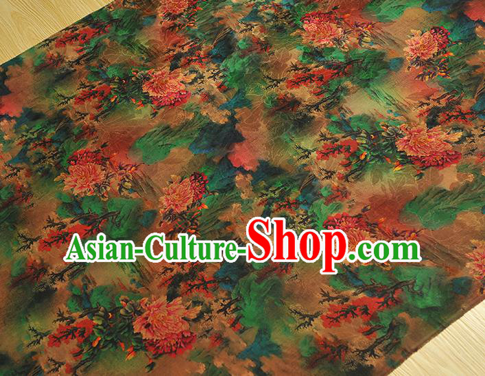 Chinese Cheongsam Green Satin Fabric Classical Peony Pattern Silk Jacquard Drapery Traditional Gambiered Guangdong Gauze