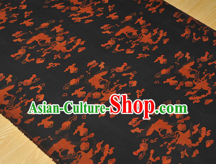 Chinese Cheongsam Silk Fabric Classical Cloud Crane Pattern Gambiered Guangdong Gauze Traditional Black Silk Drapery
