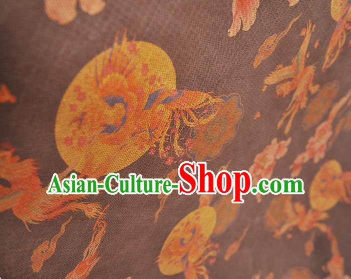 Chinese Classical Phoenix Peony Pattern Gambiered Guangdong Gauze Cheongsam Silk Fabric Traditional Brown Silk Drapery