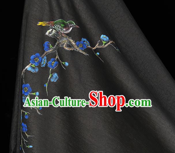 China Classical Printing Plum Bird Pattern Silk Fabric Traditional Black Jacquard Satin Cheongsam Cloth