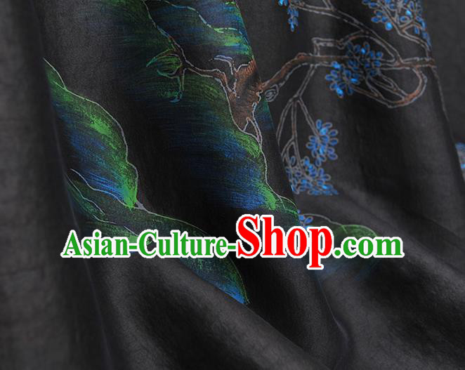 China Classical Printing Pavilion Pattern Silk Fabric Traditional Cheongsam Cloth Black Jacquard Satin