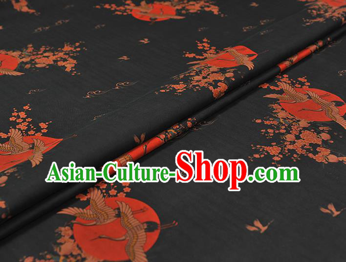 Chinese Cheongsam Silk Fabric Classical Crane Plum Pattern Black Gambiered Guangdong Gauze Traditional Silk Drapery