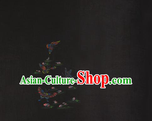 China Black Jacquard Satin Traditional Cheongsam Cloth Classical Printing Butterfly Pattern Silk Fabric