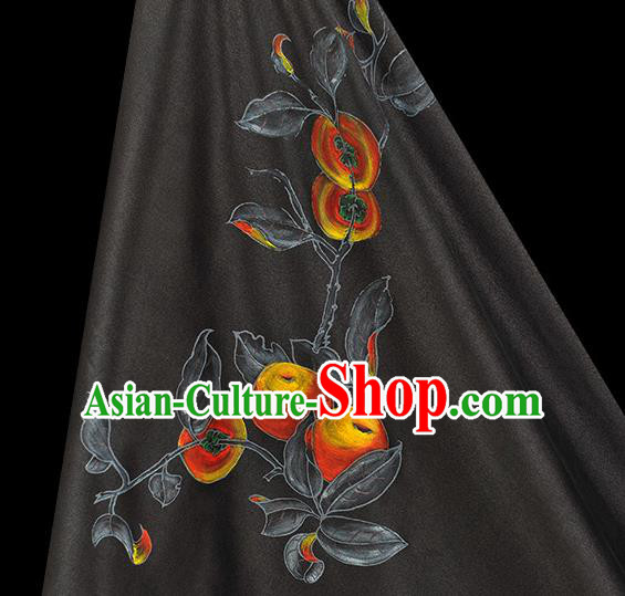 China Jacquard Satin Traditional Cheongsam Cloth Classical Printing Persimmon Pattern Black Silk Fabric