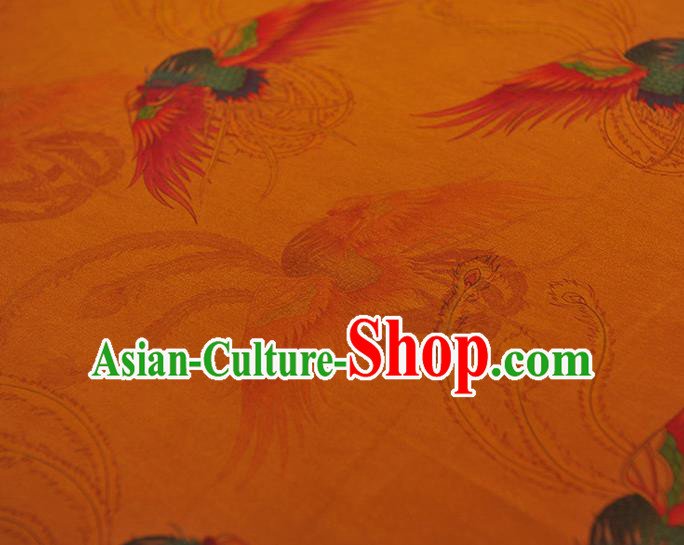 Chinese Classical Phoenix Pattern Gambiered Guangdong Gauze Cheongsam Silk Fabric Traditional Yellow Silk Drapery