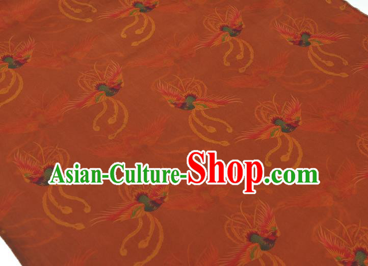 Chinese Traditional Rust Red Silk Drapery Classical Phoenix Pattern Gambiered Guangdong Gauze Cheongsam Silk Fabric