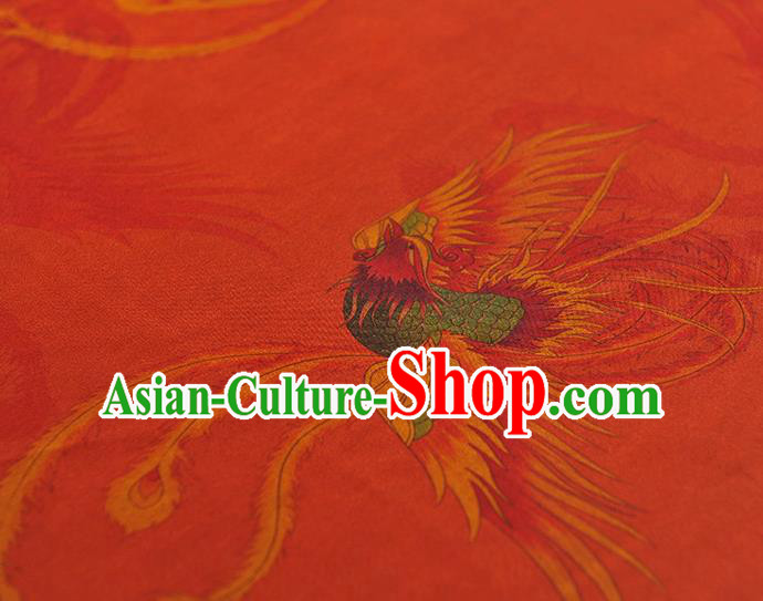 Chinese Traditional Red Silk Drapery Classical Phoenix Pattern Gambiered Guangdong Gauze Cheongsam Jacquard Satin Fabric