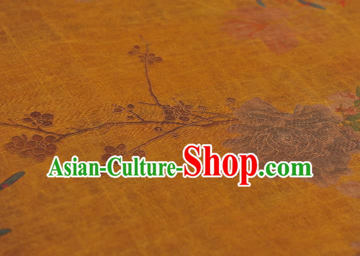 Chinese Traditional Yellow Silk Drapery Classical Peony Butterfly Pattern Gambiered Guangdong Gauze Cheongsam Cloth Fabric