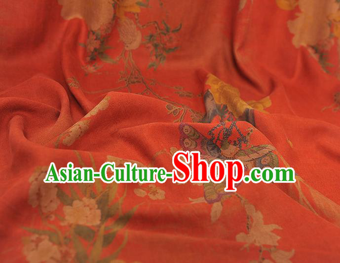 Chinese Traditional Red Silk Drapery Cheongsam Cloth Fabric Classical Peony Butterfly Pattern Gambiered Guangdong Gauze