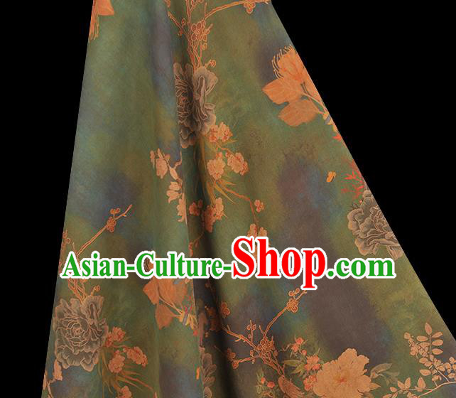 Chinese Classical Peony Butterfly Pattern Green Gambiered Guangdong Gauze Traditional Silk Drapery Cheongsam Cloth Fabric