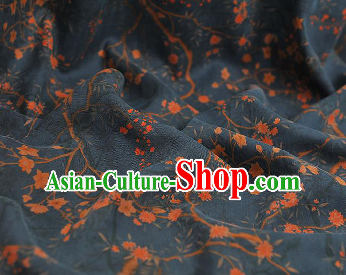 Chinese Traditional Silk Drapery Classical Floral Pattern Gambiered Guangdong Gauze Cheongsam Navy Silk Fabric