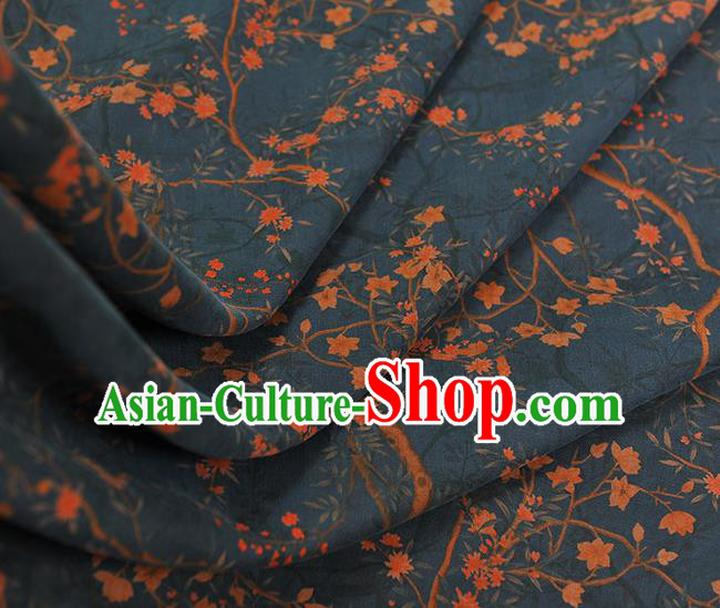 Chinese Traditional Silk Drapery Classical Floral Pattern Gambiered Guangdong Gauze Cheongsam Navy Silk Fabric