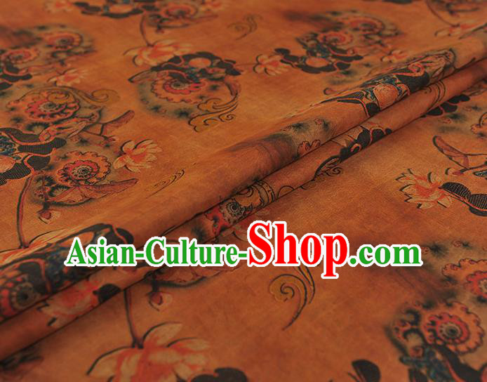Chinese Classical Lotus Pattern Ginger Gambiered Guangdong Gauze Cheongsam Cloth Fabric Traditional Silk Drapery