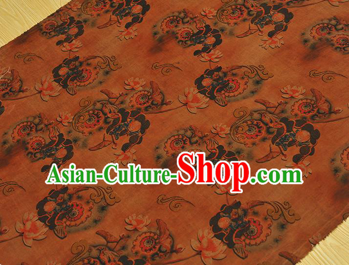 Chinese Classical Lotus Pattern Ginger Gambiered Guangdong Gauze Cheongsam Cloth Fabric Traditional Silk Drapery