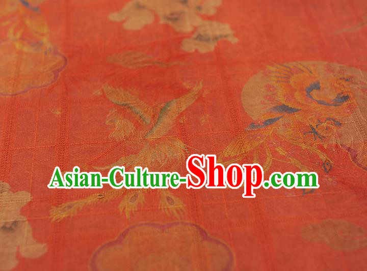 Chinese Cheongsam Red Cloth Fabric Traditional Silk Drapery Classical Phoenix Peony Pattern Gambiered Guangdong Gauze