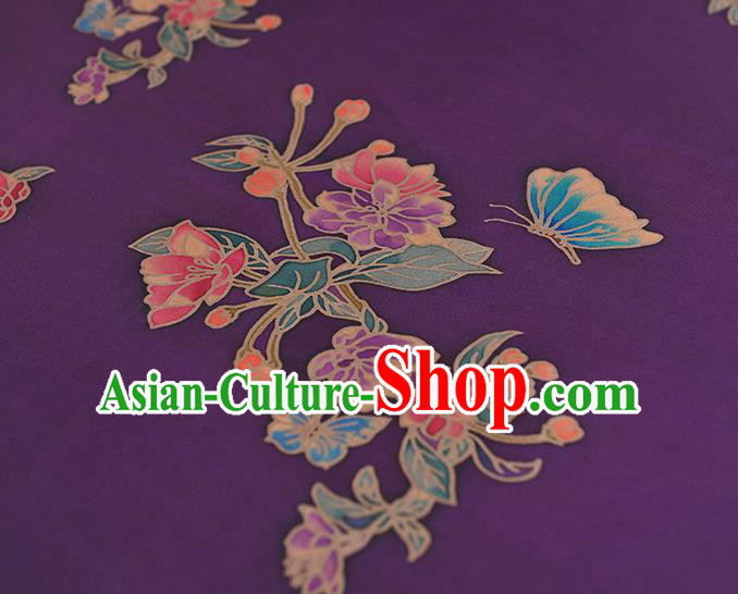 Chinese Classical Butterfly Flowers Pattern Jacquard Satin Traditional Cheongsam Cloth Silk Fabric Purple Gambiered Guangdong Gauze