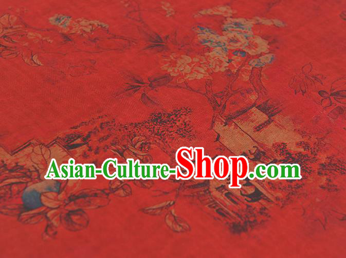 Chinese Traditional Cheongsam Cloth Classical Peach Blossom Pattern Gambiered Guangdong Gauze Red Silk Fabric