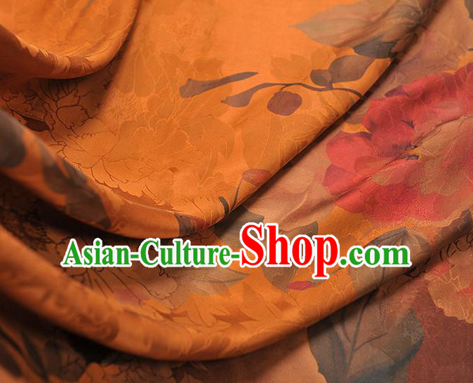 Chinese Traditional Ginger Gambiered Guangdong Gauze Classical Flowers Pattern Silk Fabric Cheongsam Cloth