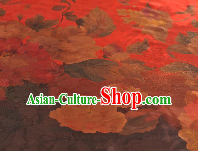 Chinese Classical Flowers Pattern Silk Fabric Cheongsam Cloth Traditional Red Gambiered Guangdong Gauze