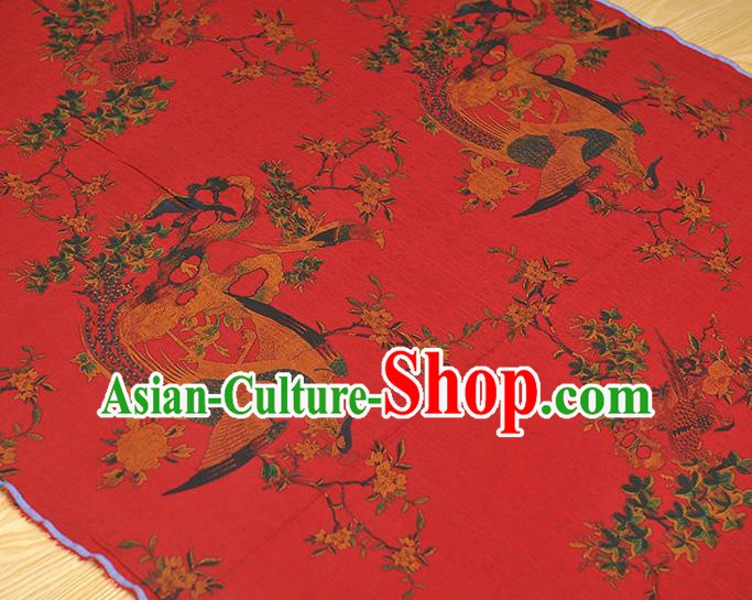 Chinese Classical Begonia Birds Pattern Red Silk Fabric Traditional Gambiered Guangdong Gauze Cheongsam Cloth