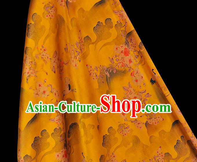 Chinese Cheongsam Cloth Classical Plum Crane Pattern Silk Fabric Traditional Yellow Gambiered Guangdong Gauze
