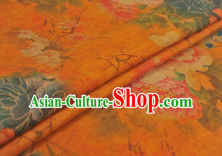 Chinese Classical Peony Pattern Gambiered Guangdong Gauze Traditional Cheongsam Orange Cloth Silk Fabric