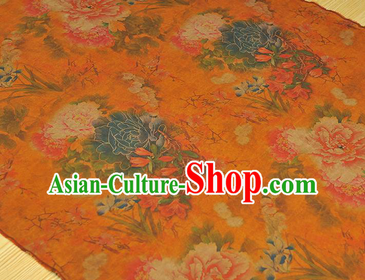 Chinese Classical Peony Pattern Gambiered Guangdong Gauze Traditional Cheongsam Orange Cloth Silk Fabric