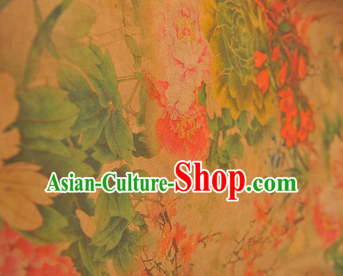 Chinese Silk Fabric Classical Peony Pattern Gambiered Guangdong Gauze Traditional Cheongsam Ginger Cloth