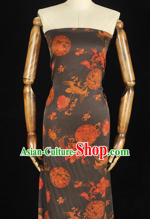 Chinese Classical Crane Dragon Pattern Silk Fabric Traditional Cheongsam Satin Cloth Black Gambiered Guangdong Gauze