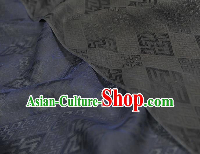 Chinese Traditional Cheongsam Cloth Classical Rhombus Pattern Silk Fabric Navy Gambiered Guangdong Gauze