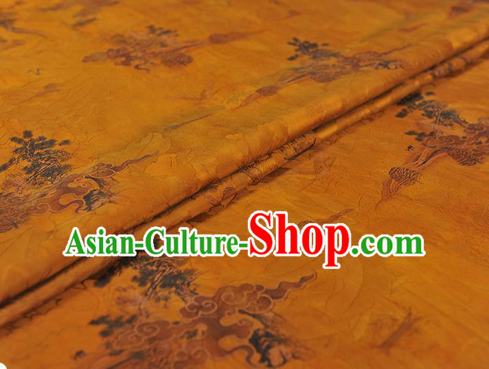Chinese Classical Cloud Pattern Silk Gambiered Guangdong Gauze Fabric Traditional Cheongsam Yellow Satin Cloth