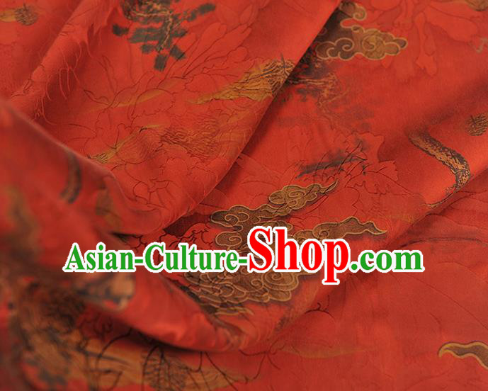Chinese Red Gambiered Guangdong Gauze Fabric Traditional Cheongsam Satin Cloth Classical Cloud Pattern Silk