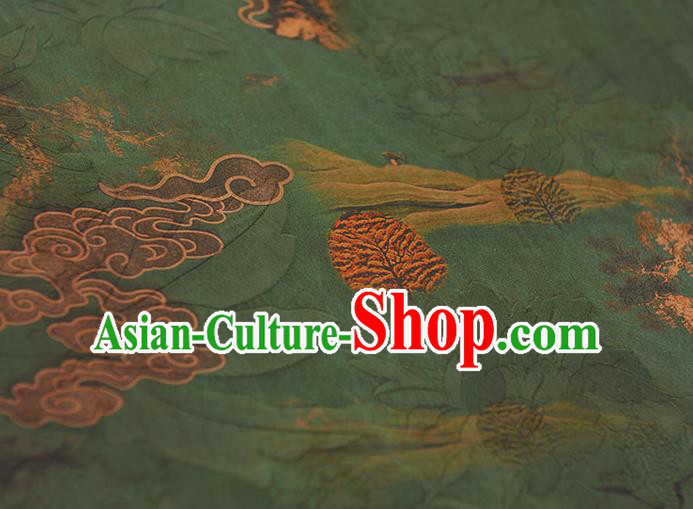 Chinese Classical Cloud Pattern Silk Green Gambiered Guangdong Gauze Fabric Traditional Cheongsam Satin Cloth