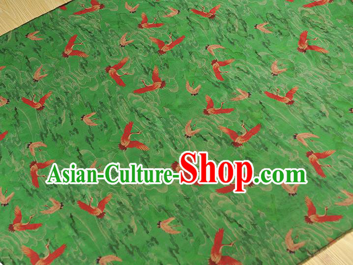 Chinese Gambiered Guangdong Gauze Classical Cloud Crane Pattern Silk Fabric Traditional Cheongsam Jacquard Green Satin Cloth