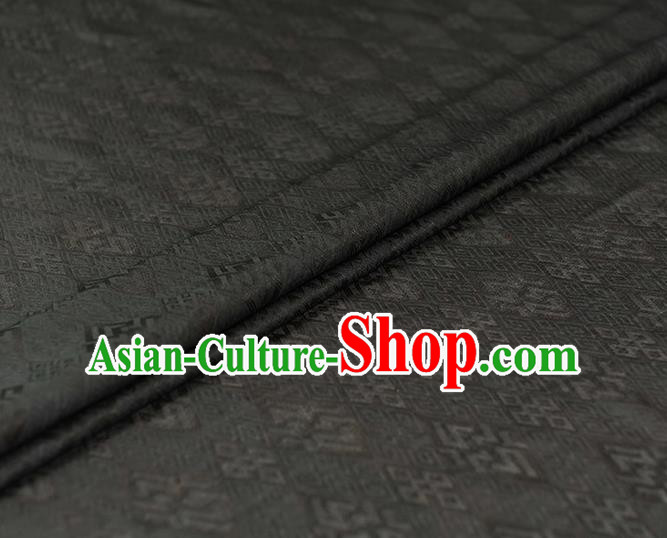 Chinese Cheongsam Cloth Traditional Black Silk Fabric Classical Rhombus Pattern Gambiered Guangdong Gauze