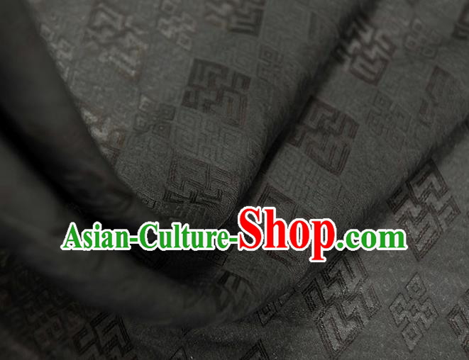 Chinese Cheongsam Cloth Traditional Black Silk Fabric Classical Rhombus Pattern Gambiered Guangdong Gauze