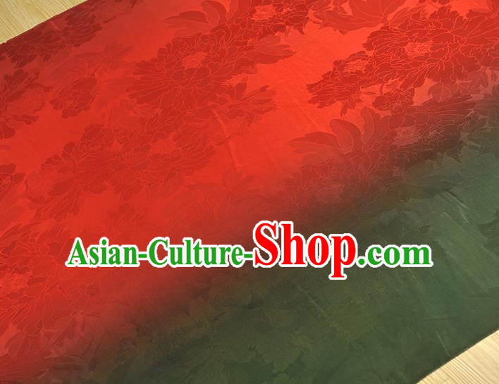Chinese Classical Peony Pattern Silk Fabric Traditional Cheongsam Gambiered Guangdong Gauze Gradient Red Jacquard Satin Cloth